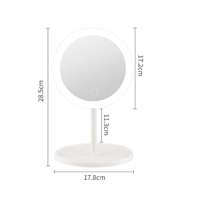 Round Tabletop Vanity Mirror with 3-Color LED Lights & Storage Tray