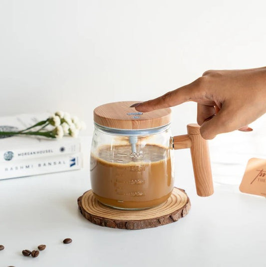  Glass Electric Self Mixing Cup with Lid & Handle, 400ml Auto Self Stirring Cup to Stir Coffee, Mixed Milk, Powder (400 ml)